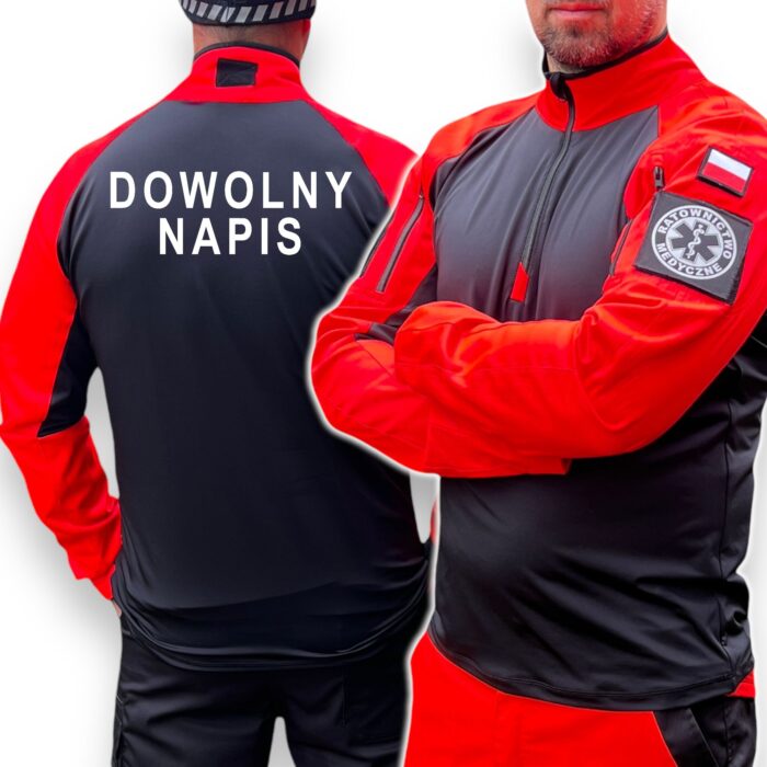 Męski combat shirt REDHV z czerwonymi rękawami i czarnym panelem