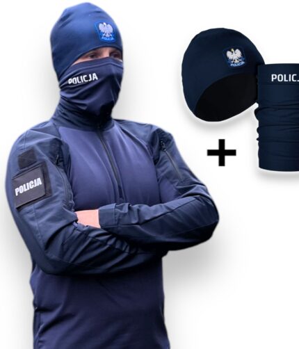 Zestaw POLICJA Combat Shirt Męski + Czapka + Komin – Odzież Termoaktywna dla Służb Mundurowych